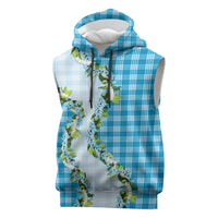 Blue Hawaii Palaka Sleeveless Hoodie Maile Pikake Honohono Orchid Lei LT05 Blue - Polynesian Pride