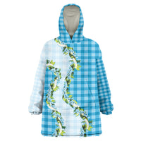 Blue Hawaii Palaka Wearable Blanket Hoodie Maile Pikake Honohono Orchid Lei LT05 One Size Blue - Polynesian Pride