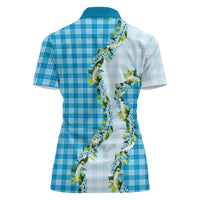 Blue Hawaii Palaka Women Polo Shirt Maile Pikake Honohono Orchid Lei LT05 - Polynesian Pride