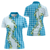 Blue Hawaii Palaka Women Polo Shirt Maile Pikake Honohono Orchid Lei LT05 - Polynesian Pride