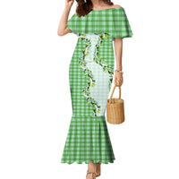 Green Hawaii Palaka Family Matching Mermaid Dress and Hawaiian Shirt Maile Pikake Honohono Orchid Lei LT05 Mom's Dress Green - Polynesian Pride