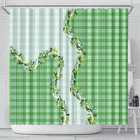 Green Hawaii Palaka Shower Curtain Maile Pikake Honohono Orchid Lei
