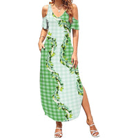 Green Hawaii Palaka Summer Maxi Dress Maile Pikake Honohono Orchid Lei LT05 Women Green - Polynesian Pride