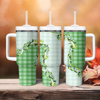 Green Hawaii Palaka Tumbler With Handle Maile Pikake Honohono Orchid Lei