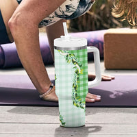 Green Hawaii Palaka Tumbler With Handle Maile Pikake Honohono Orchid Lei