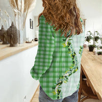 Green Hawaii Palaka Women Casual Shirt Maile Pikake Honohono Orchid Lei LT05 - Polynesian Pride