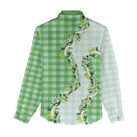 Green Hawaii Palaka Women Casual Shirt Maile Pikake Honohono Orchid Lei LT05 - Polynesian Pride