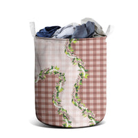 Mocha Hawaii Palaka Laundry Basket Maile Pikake Honohono Orchid Lei