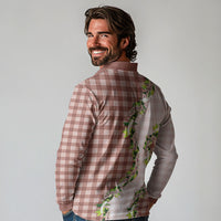 Mocha Hawaii Palaka Long Sleeve Polo Shirt Maile Pikake Honohono Orchid Lei LT05 - Polynesian Pride