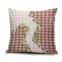 Mocha Hawaii Palaka Pillow Cover Maile Pikake Honohono Orchid Lei