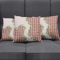 Mocha Hawaii Palaka Pillow Cover Maile Pikake Honohono Orchid Lei