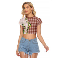 Mocha Hawaii Palaka Raglan Cropped T Shirt Maile Pikake Honohono Orchid Lei LT05 Female Mocha - Polynesian Pride