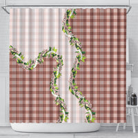 Mocha Hawaii Palaka Shower Curtain Maile Pikake Honohono Orchid Lei