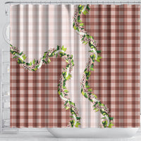 Mocha Hawaii Palaka Shower Curtain Maile Pikake Honohono Orchid Lei