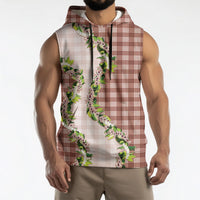 Mocha Hawaii Palaka Sleeveless Hoodie Maile Pikake Honohono Orchid Lei LT05 - Polynesian Pride