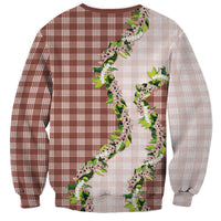 Mocha Hawaii Palaka Sweatshirt Maile Pikake Honohono Orchid Lei