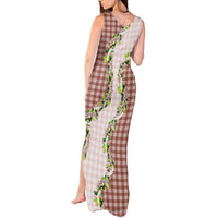 Mocha Hawaii Palaka Tank Maxi Dress Maile Pikake Honohono Orchid Lei LT05 - Polynesian Pride