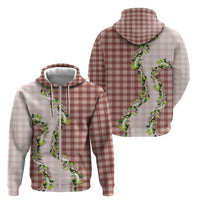 Mocha Hawaii Palaka Zip Hoodie Maile Pikake Honohono Orchid Lei