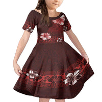 Hawaii Hibiscus With Oxblood Polynesian Pattern Family Matching Mermaid Dress and Hawaiian Shirt LT05 Daughter's Dress Red - Polynesian Pride