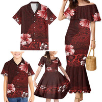 Hawaii Hibiscus With Oxblood Polynesian Pattern Family Matching Mermaid Dress and Hawaiian Shirt LT05 - Polynesian Pride