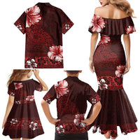 Hawaii Hibiscus With Oxblood Polynesian Pattern Family Matching Mermaid Dress and Hawaiian Shirt LT05 - Polynesian Pride