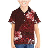 Hawaii Hibiscus With Oxblood Polynesian Pattern Family Matching Mermaid Dress and Hawaiian Shirt LT05 Son's Shirt Red - Polynesian Pride