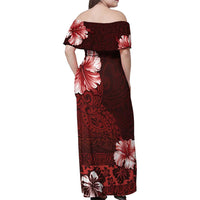 Hawaii Hibiscus With Oxblood Polynesian Pattern Family Matching Off Shoulder Maxi Dress and Hawaiian Shirt LT05 - Polynesian Pride