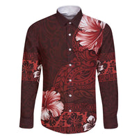 Hawaii Hibiscus With Oxblood Polynesian Pattern Family Matching Short Sleeve Bodycon Dress and Hawaiian Shirt LT05 Dad's Shirt - Long Sleeve Red - Polynesian Pride