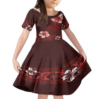 Hawaii Hibiscus With Oxblood Polynesian Pattern Family Matching Tank Maxi Dress and Hawaiian Shirt LT05 Daughter's Dress Red - Polynesian Pride