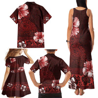 Hawaii Hibiscus With Oxblood Polynesian Pattern Family Matching Tank Maxi Dress and Hawaiian Shirt LT05 - Polynesian Pride