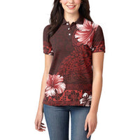 Hawaii Hibiscus With Oxblood Polynesian Pattern Women Polo Shirt