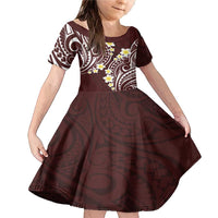 Plumeria With Oxblood Polynesian Tattoo Pattern Family Matching Mermaid Dress and Hawaiian Shirt LT05 Daughter's Dress Red - Polynesian Pride