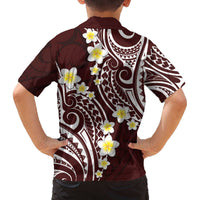 Plumeria With Oxblood Polynesian Tattoo Pattern Family Matching Puletasi and Hawaiian Shirt LT05 - Polynesian Pride