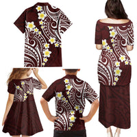 Plumeria With Oxblood Polynesian Tattoo Pattern Family Matching Puletasi and Hawaiian Shirt LT05 - Polynesian Pride