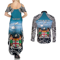 Personalised Happy 54th Fiji Day Couples Matching Summer Maxi Dress and Long Sleeve Button Shirt Forever Fiji With Tapa Tribal Pattern LT05 - Polynesian Pride