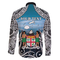 Personalised Happy 54th Fiji Day Family Matching Off The Shoulder Long Sleeve Dress and Hawaiian Shirt Forever Fiji With Tapa Tribal Pattern LT05 - Polynesian Pride