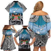 Personalised Happy 54th Fiji Day Family Matching Off Shoulder Short Dress and Hawaiian Shirt Forever Fiji With Tapa Tribal Pattern LT05 - Polynesian Pride