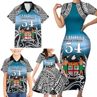 Personalised Happy 54th Fiji Day Family Matching Short Sleeve Bodycon Dress and Hawaiian Shirt Forever Fiji With Tapa Tribal Pattern LT05 - Polynesian Pride