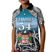 Personalised Happy 54th Fiji Day Kid Polo Shirt Forever Fiji With Tapa Tribal Pattern LT05 Kid Blue - Polynesian Pride