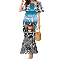 Personalised Happy 54th Fiji Day Mermaid Dress Forever Fiji With Tapa Tribal Pattern LT05 Women Blue - Polynesian Pride