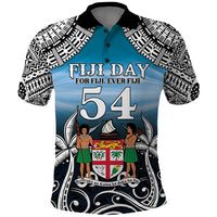 Personalised Happy 54th Fiji Day Polo Shirt Forever Fiji With Tapa Tribal Pattern LT05 Blue - Polynesian Pride