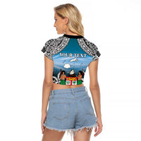 Personalised Happy 54th Fiji Day Raglan Cropped T Shirt Forever Fiji With Tapa Tribal Pattern LT05 - Polynesian Pride