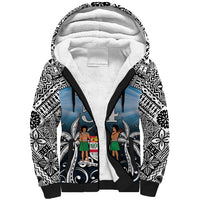 Personalised Happy 54th Fiji Day Sherpa Hoodie Forever Fiji With Tapa Tribal Pattern LT05 Unisex Blue - Polynesian Pride