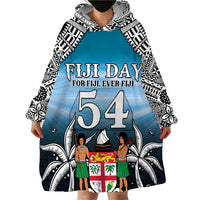 Personalised Happy 54th Fiji Day Wearable Blanket Hoodie Forever Fiji With Tapa Tribal Pattern LT05 - Polynesian Pride
