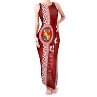 Custom Tonga Rugby Family Matching Tank Maxi Dress and Hawaiian Shirt World Cup 2023 Coat Of Arms Ngatu Pattern LT05 Mom's Dress Red - Polynesian Pride