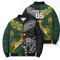Rugby New Zealand South Africa Bomber Puffer Jacket Maori Tiki Springboks Together