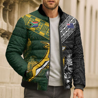 Rugby New Zealand South Africa Bomber Puffer Jacket Maori Tiki Springboks Together