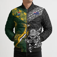 Rugby New Zealand South Africa Bomber Puffer Jacket Maori Tiki Springboks Together