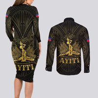 Haiti 1804 Couples Matching Long Sleeve Bodycon Dress and Long Sleeve Button Shirt Polynesian Gold Neg Maron LT05 - Polynesian Pride