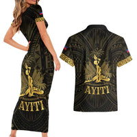 Haiti 1804 Couples Matching Short Sleeve Bodycon Dress and Hawaiian Shirt Polynesian Gold Neg Maron LT05 - Polynesian Pride
